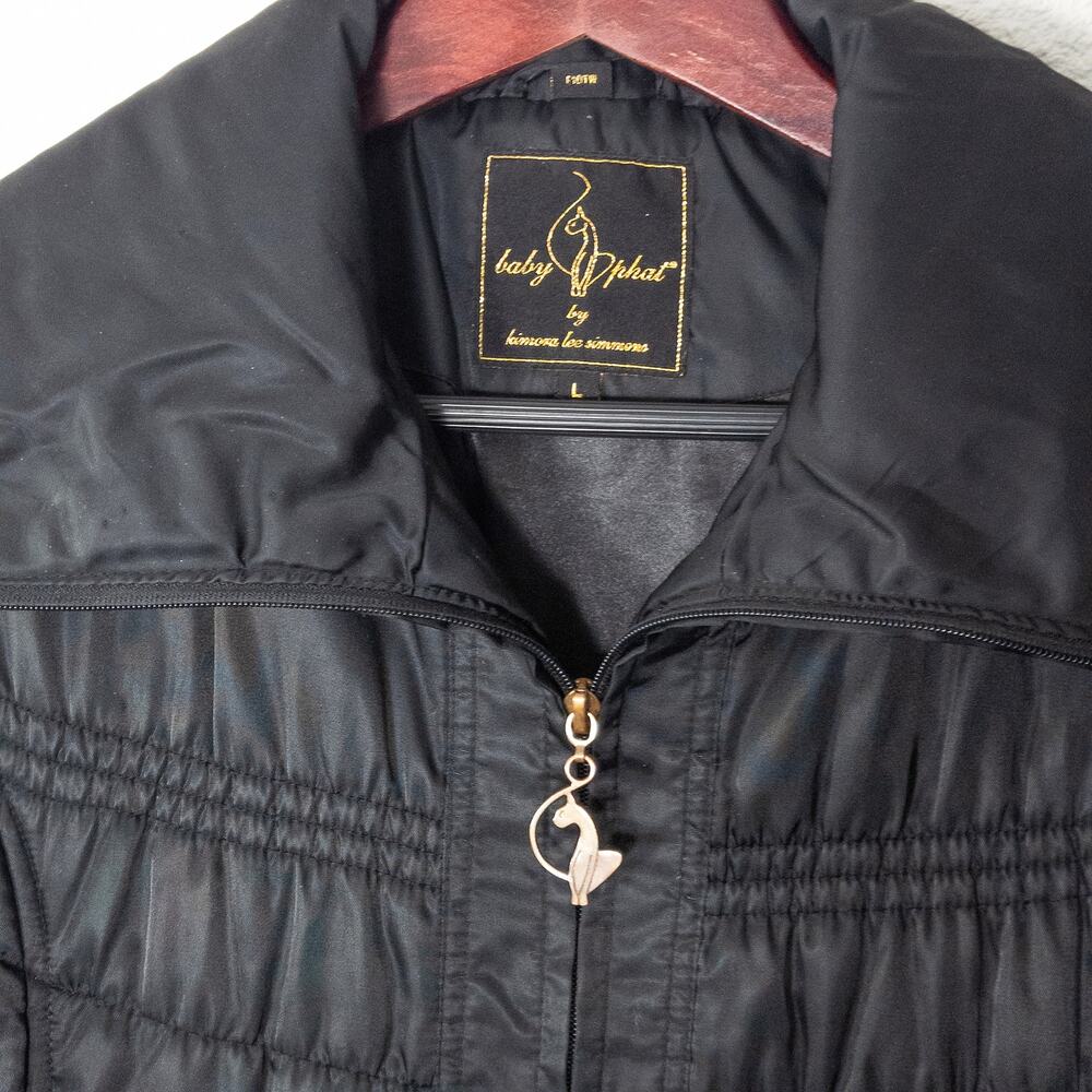 Baby Phat Quilted Puffer Jacket Black Women Size L Y2K Glam Streetwear - Picture 3 of 11